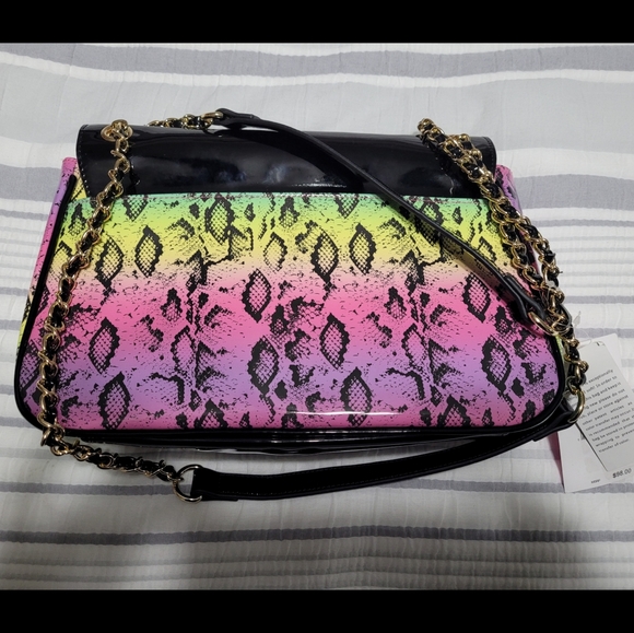 NWT Betsey Johnson flap purse/bag black with rainbow snakeskin - Picture 3 of 12